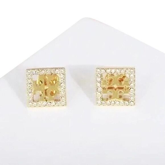 Tory Burch Jewelry - NWOT Tory Burch Gold Sqaure Pave Stud Earrings